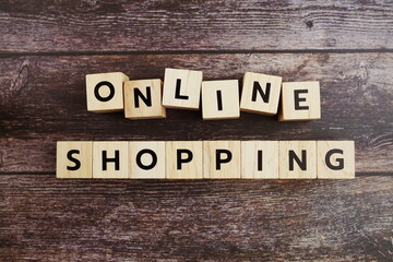 Fototapeta premium Online Shopping word alphabet letters on wooden background