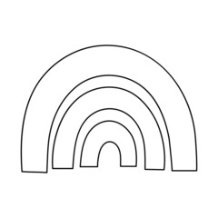 Hand drawn rainbow in doodle style. Minimalistic design vector illustration in arc shape. Isolated black element on a white background for print and design