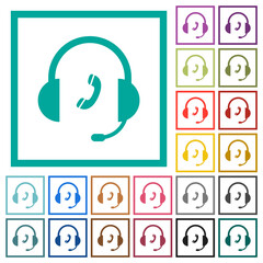 Call customer service flat color icons with quadrant frames