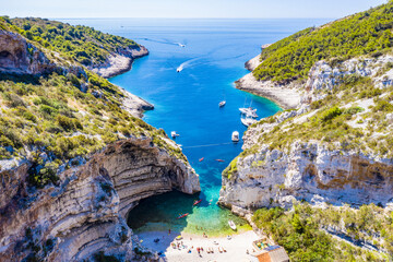 Scenic landscape about Stiniva bay in vis island