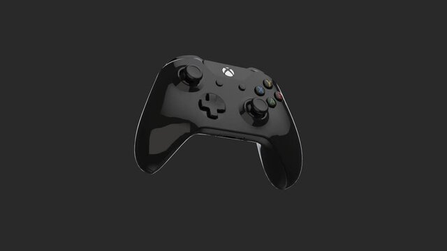Flying 3d illustration render  similar to xbox series x Video game controller on black background