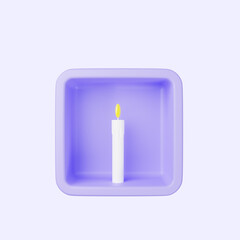 3d illustration of simple icon candle on cube