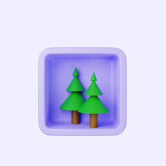 3d illustration of simple icon pine tree on cube