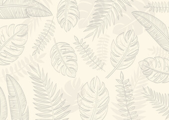hand drawn tropical leaves background