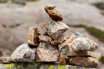 Fototapeta na wymiar Stone cairn on a way to Kjerag mountain, Norway