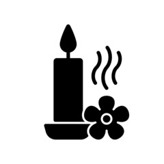 Scented candle black glyph manual label icon. Fragrant oils and wax mixture. Burning with pleasant aroma. Silhouette symbol on white space. Vector isolated illustration for product use instructions