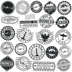 Fototapeta premium Jakarta, Indonesia Set of Stamp. Vector Art Postal Passport Travel Design. Travel and Business Seals.