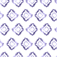 Hippie Tie Dye Blue Color Seamless Pattern in Abstract Background Style. Colorful Shibori Psychedelic Texture with Rhombus Shape