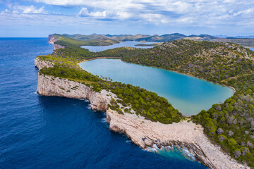 Cliffs above the sea on the shore of nature park Telascica, island of Dugi Otok, Croatia, spectacular seascape