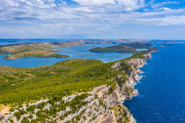 Cliffs above the sea on the shore of nature park Telascica, island of Dugi Otok, Croatia, spectacular seascape