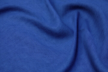 Plakat Blue fabric texture background, wavy fabric soft blue color, luxury satin or silk cloth texture.