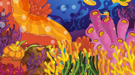 Fototapeta na wymiar Underwater scene with various tropical coral reef