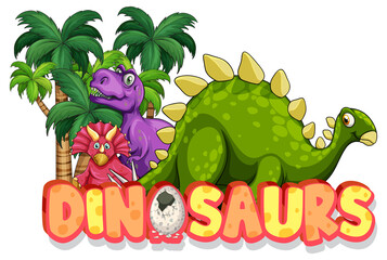 Cute dinosaurs cartoon character with dinosaurs font banner © GraphicsRF