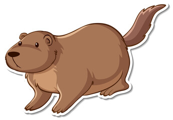 Sticker design with cute beaver isolated