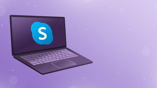 Open laptop with skype icon logo on screen 3d