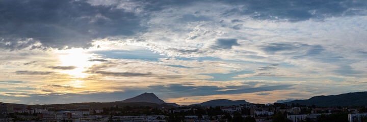 the Sainte Victoire mountain in the light of a stormy summer morning