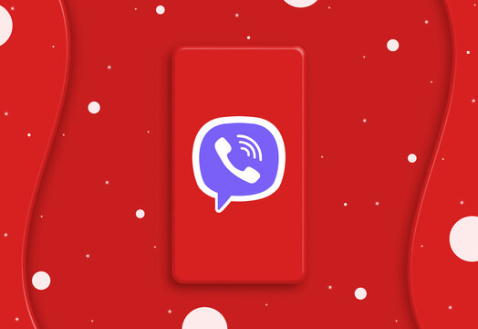 Abstract phone with viber logo icon on screen 3d