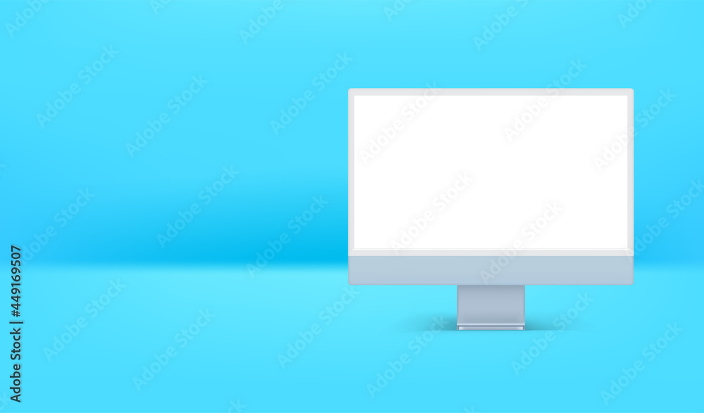Aufkleber modern computer in interior mockup. horizontal banner with copy space