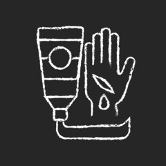 Healing ointment for cuts chalk white icon on dark background. Preventing wound infection. Minimizing scar appearance. Reducing dirt spread. Isolated vector chalkboard illustration on black