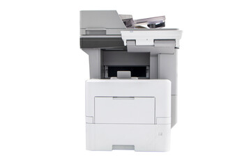 Photocopier, network printer is office worker tool equipment scanning and copy paper xerox photocopy. Jet Printer with Copier, Fax and Scanner. Office Printing Appliances. Isolated on white background