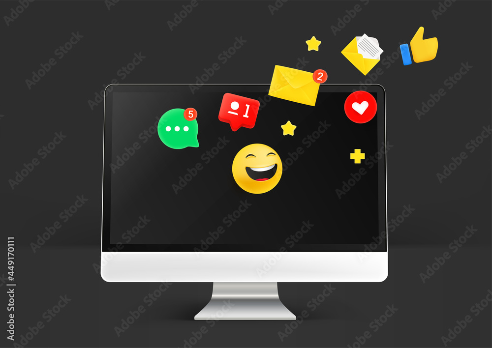 Aufkleber Modern computer with notifications and social media icons