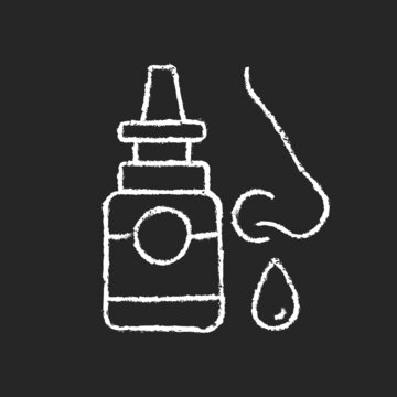 Nasal Spray Chalk White Icon On Dark Background. Relieve Nasal Discomfort. Treat Sinus Congestion. Anti-inflammatory Medicine. Reduce Symptoms. Isolated Vector Chalkboard Illustration On Black