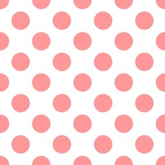 Seamless vector pattern with pink polka dots on white background. For website design, desktop wallpaper, cards, invitations, wedding or baby shower albums, backgrounds, arts and scrapbooks