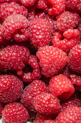 Raspberries background. Fresh red berries of ripe raspberries