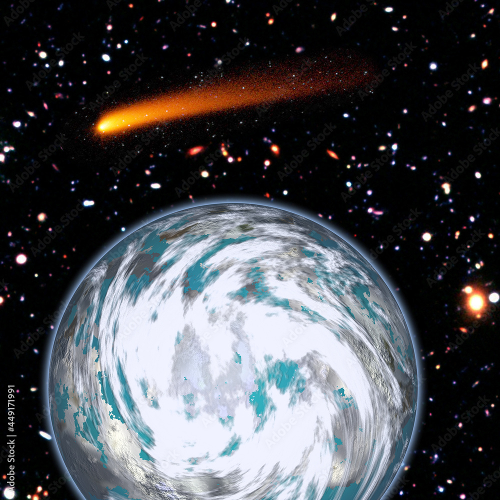 Wall mural comet over the earth. meteor rain. the elements of this image furnished by nasa.