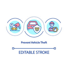 Prevent vehicle theft concept icon. Visible security cameras for thiefs deterrent. Surveillance for parking abstract idea thin line illustration. Vector isolated outline color drawing. Editable stroke