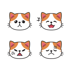 Set of cute exotic shorthair cat faces showing different emotions for design.