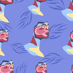 Seamless pattern with abstract portraits. Vector illustration.
