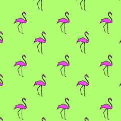 Flamingo seamless pattern. Green abstract natural background