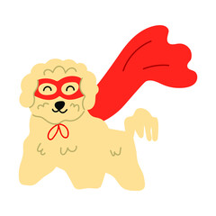 Cute dog wearing superhero costume. Vector illustration on white background.