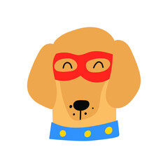 Face of dachshund  wearing superhero mask. Illustration on white background.