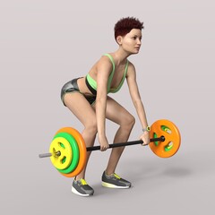 Obraz premium 3D Rendering of an Isolated Fitness Girl making Sport with a barbell