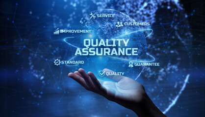 Quality Assurance. Standardisation Certification Warranty ISO technology concept.