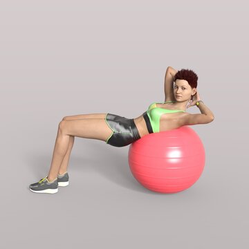 3D Rendering of an Isolated Fitness Girl making Sport on a ball