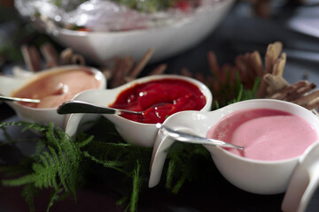 Assorted sauces to accompany Belgian food. - 449173716