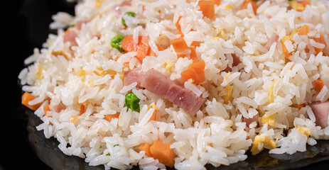 macro photography of oriental rice dish 3 delights. Asian and oriental food