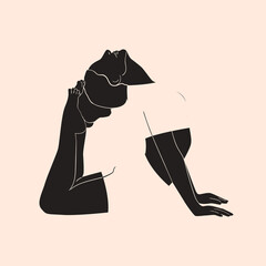Yoga pose. Minimalistic woman. Silhouette. Vector illustration.