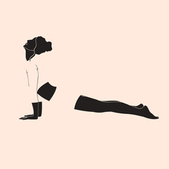 Yoga pose. Minimalistic woman. Vector illustration on a beige background.