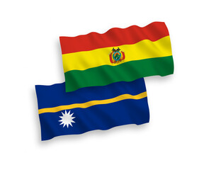 Flags of Republic of Nauru and Bolivia on a white background