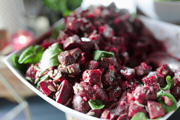 Salad with red beets and mixed seeds. - 449174754