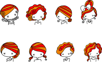 Black and white vector illustration cartoon girl hairstyle series
