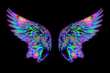 Colourful Abstract Psychedelic Wavy Neon Angel Wings