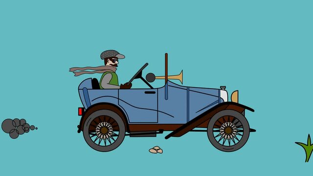 Loop animation retro car driver with alpha channel 4k