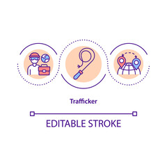 Trafficker concept icon. Person who deals human trade abstract idea thin line illustration. Criminals force people into bondage. Vector isolated outline color drawing. Editable stroke