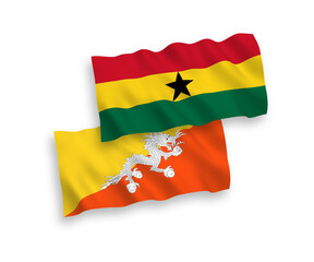 Flags of Kingdom of Bhutan and Ghana on a white background
