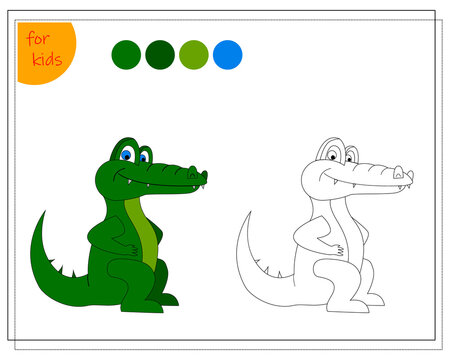 coloring book for children by colors, cartoon crocodile isolated on a white background.